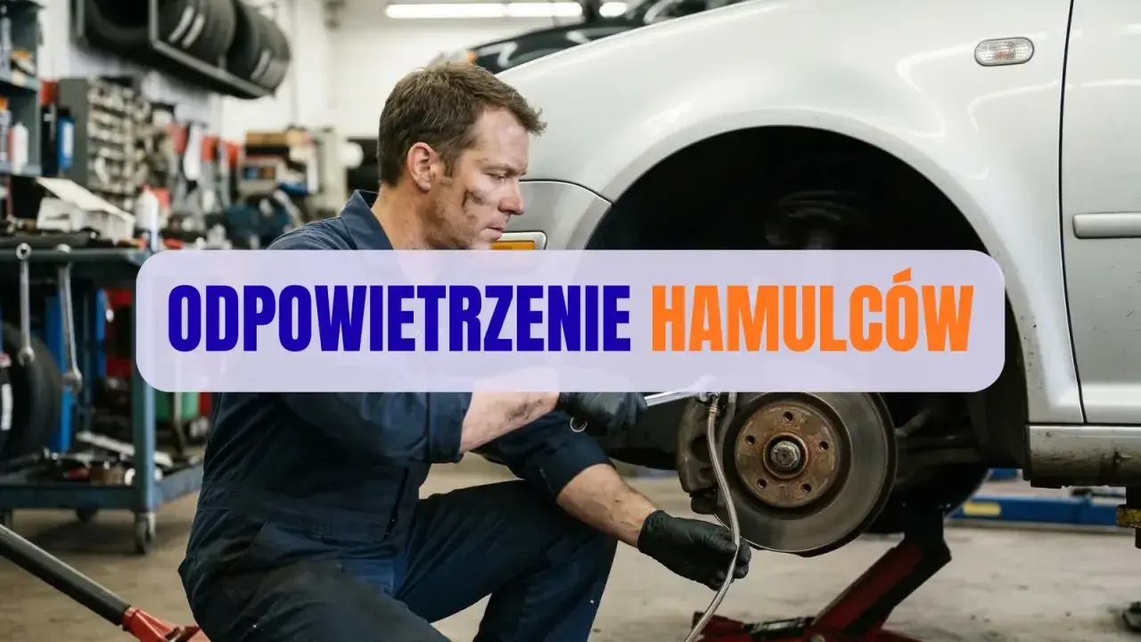 Mechanik wykonuje odpowietrzanie hamulców w samochodzie.
