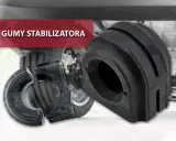Dwa gumowe tuleje stabilizatora, kluczowe elementy zawieszenia, gotowe do montażu.