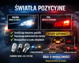 Światła pozycyjne: białe z przodu, czerwone z tyłu. Zapewniają widoczność i bezpieczeństwo na drodze.