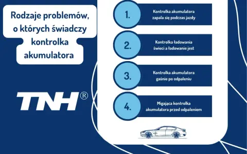 Rodzaje problemów, o których świadczy kontrolka akumulatora: zapala się podczas jazdy, świeci, gaśnie po odpaleniu lub miga przed odpaleniem.