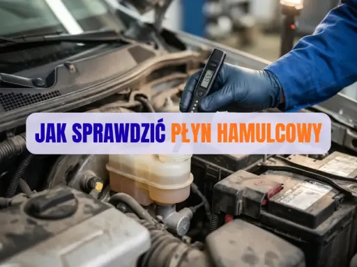 Mechanik w rękawiczce sprawdza płyn hamulcowy testerem. Wymiana płynu hamulcowego to ważny element dbania o bezpieczeństwo.