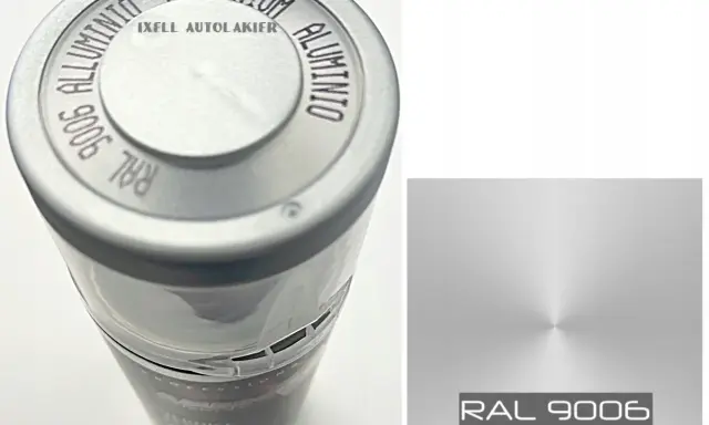 Puszka z lakierem IXELL. Na wieczku widnieje napis "RAL 9006 ALUMINIUM", a obok próbka koloru RAL 9006 White Aluminium (Metallic).