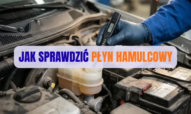 Mechanik w rękawiczce sprawdza płyn hamulcowy testerem. Wymiana płynu hamulcowego to ważny element dbania o bezpieczeństwo.
