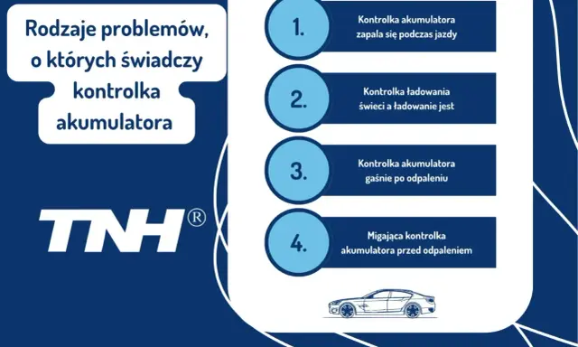 Rodzaje problemów, o których świadczy kontrolka akumulatora: zapala się podczas jazdy, świeci, gaśnie po odpaleniu lub miga przed odpaleniem.