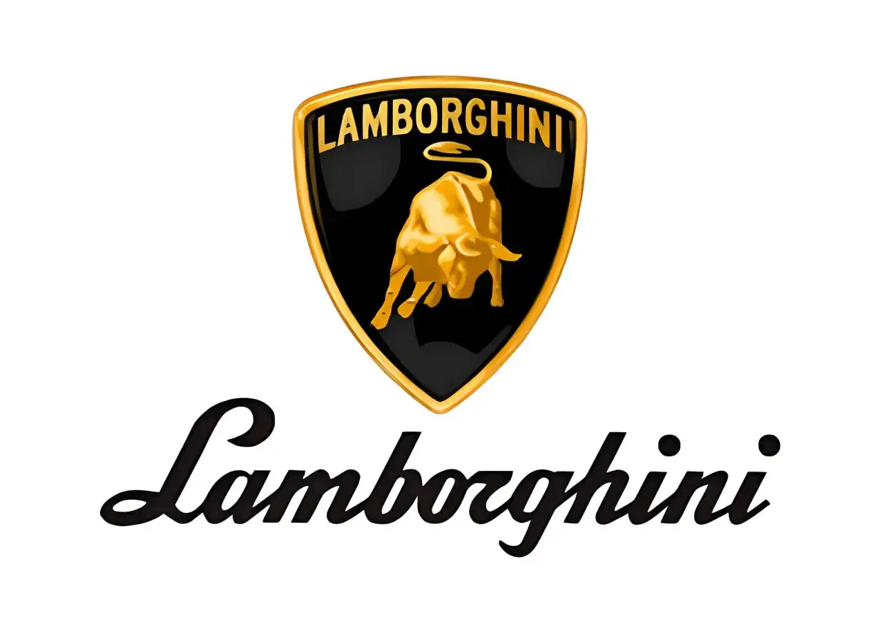 Złoty byk na czarnym tle i napis Lamborghini. Tak wygląda znaczek tej luksusowej marki samochodów.